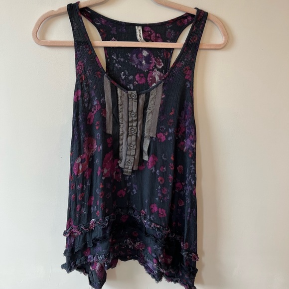 Free People Floral Lace Tunic Tank Top Size Small - Picture 4 of 7